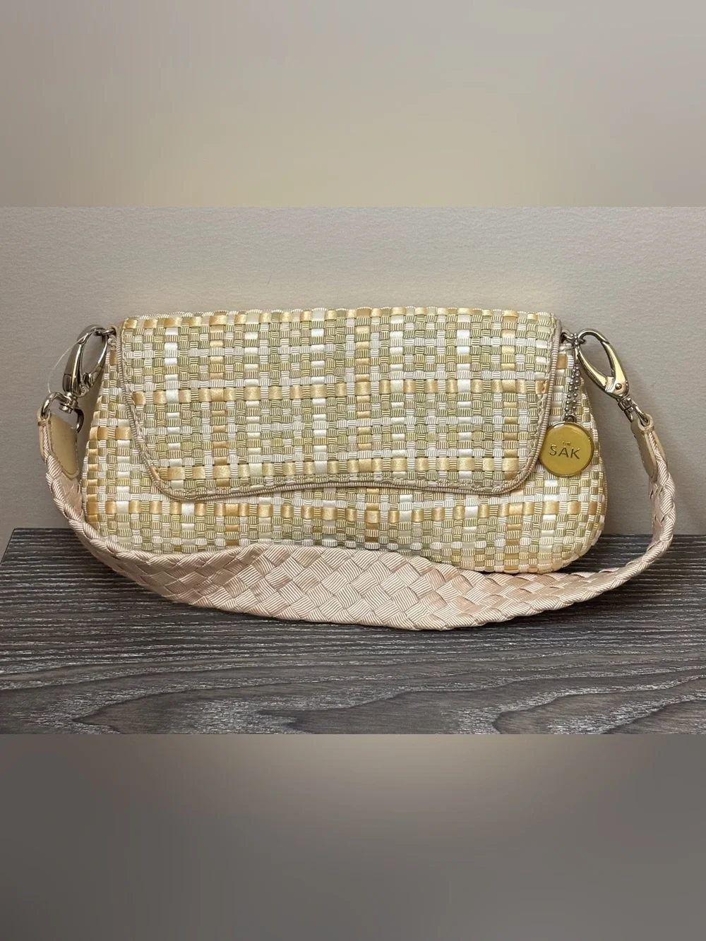 NWT The Sak Gen Flap Grosgrain Woven Shoulder Bag Beige Ivory Multi Style 100342